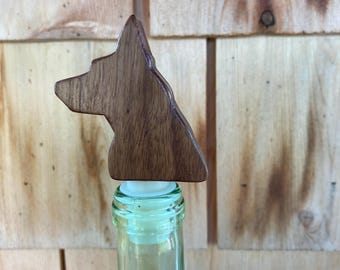 Handmade Walnut German Shepherd Bottle Stopper, Dog Lover Gift, Wood Anniversary