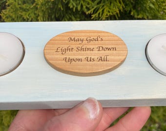 Wooden Candle Holder, Rustic Cottage Farmhouse Home Decor, Religious Christian Gift, Tealight Stand