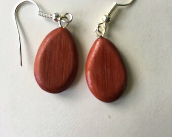 Red Cedar Wood Dangle Earrings.  Handmade Jewelry, Handmade Gift For Her, Great Wood Anniversary Gift Idea.