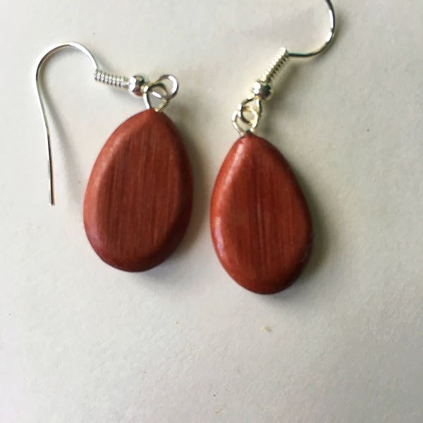 Red Cedar Wood Dangle Earrings.  Handmade Jewelry, Handmade Gift For Her, Great Wood Anniversary Gift Idea.