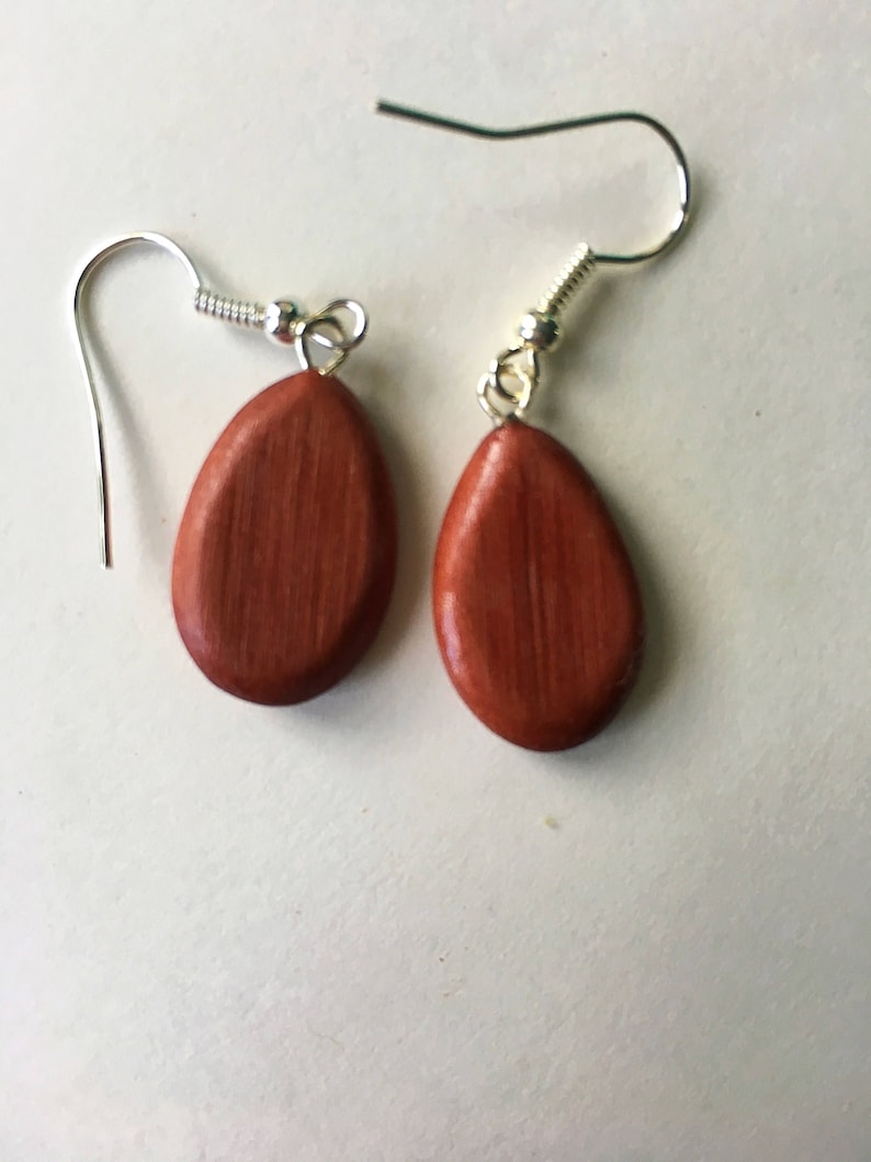 Red Cedar Wood Dangle Earrings. Handmade Jewelry, Handmade Gift For Her, Great Wood Anniversary Gift Idea. image 1