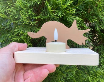 Triceratops Dinosaur Table Top Night Light, Kid’s Room Decor, Rechargable Tealight Candle Holder.