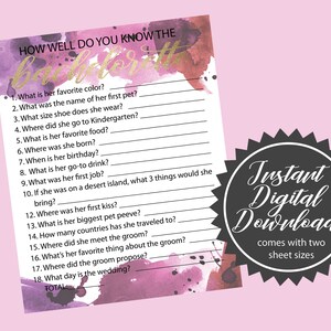 Bachelorette Games - Pink &quot;How Well Do You Know the Bachelorette&quot;