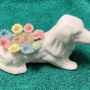 Dog Pin Cushion with Flowers