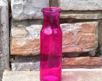 Fuchsia: 7 3/4 Fuchsia pink Tall glass vases.