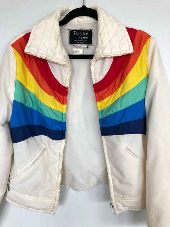 Retro Rainbow Puffer Jacket Etsy