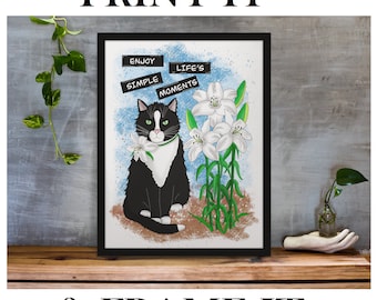 Tuxedo Cat with Inspirational Quote Artwork | JPG Digital Download
