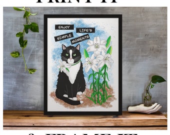 Tuxedo Cat with Inspirational Quote Artwork | JPG Digital Download