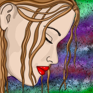 Sad Lady Meditating Mystical Digital Art | Instant Download | JPG file|  Wall Art or Sublimation