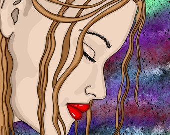 Sad Lady Meditating Mystical Digital Art | Instant Download | JPG file|  Wall Art or Sublimation