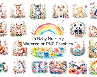 25 PNG Baby Nursery Graphics for Sublimation, Wall Art Digital Downloads