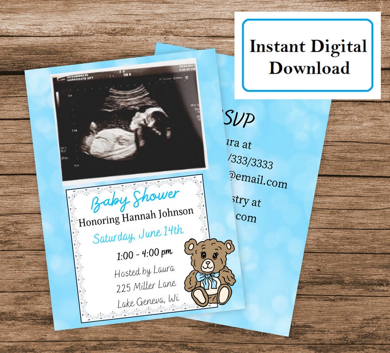 Blue Boy's Ultrasound Baby Shower Invitation Digital Etsy