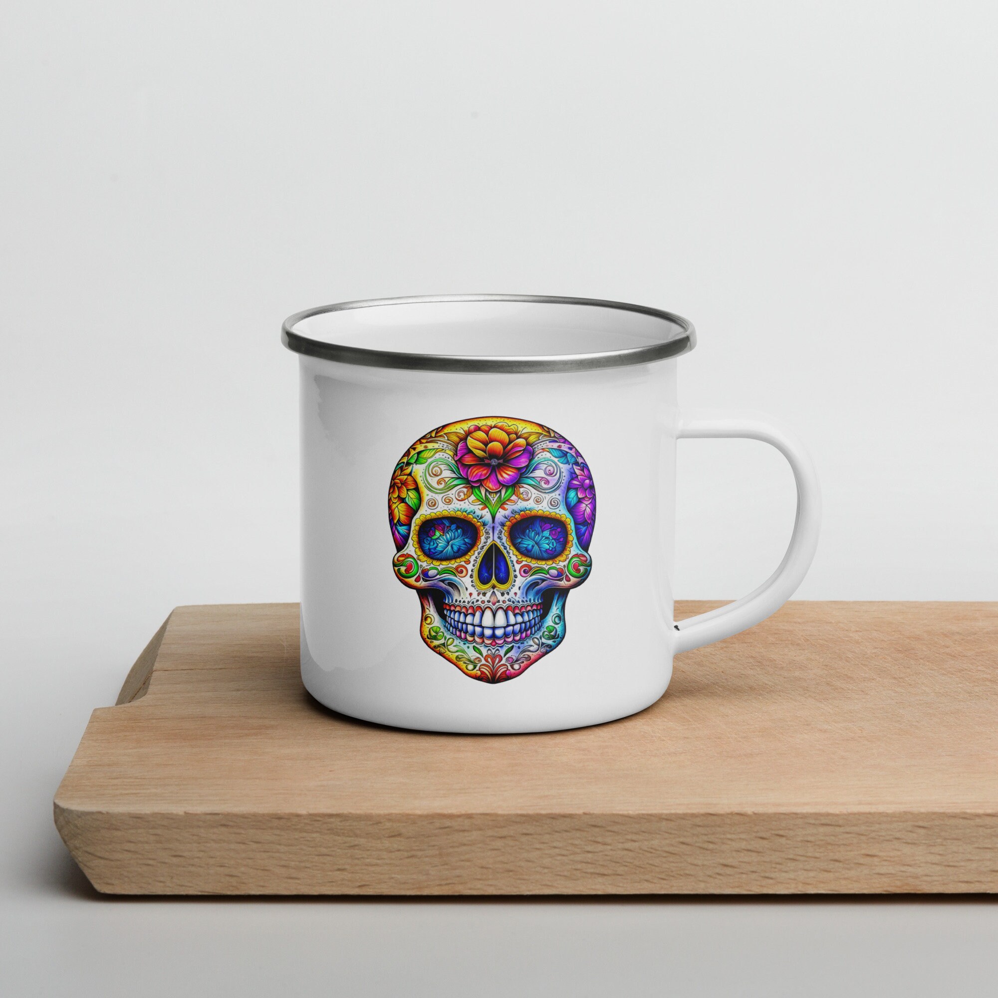 Custom Western Mug, Enamel Skull Coffee Cup