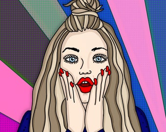 Digital Art Instant Download PNG files | Pop Art Colorful Surprised Woman