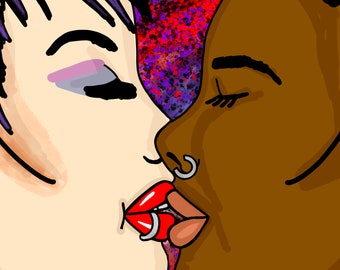 Artwork | PNG file for Instant download | Digital Art Woman and Man Kissing | Interracial { Kiss