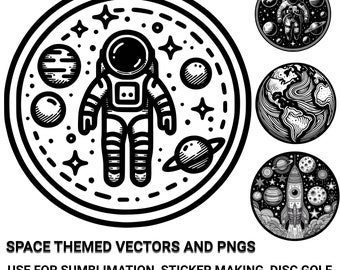 Outer Space and Astronaut Themed Round Vector Graphics for Digital Download for Sublimation or Disc Dying Stencils