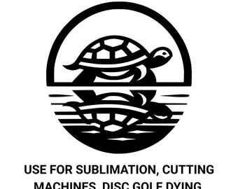 Turtle and its Reflection Round Vector Graphic for Disc Golf Dyers, Stencil Cutting Machines, Sublimation