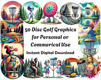 50 Disc Golf Themed Graphics for your Sublimation or Print on Demand Needs for Commercial or Personal Use