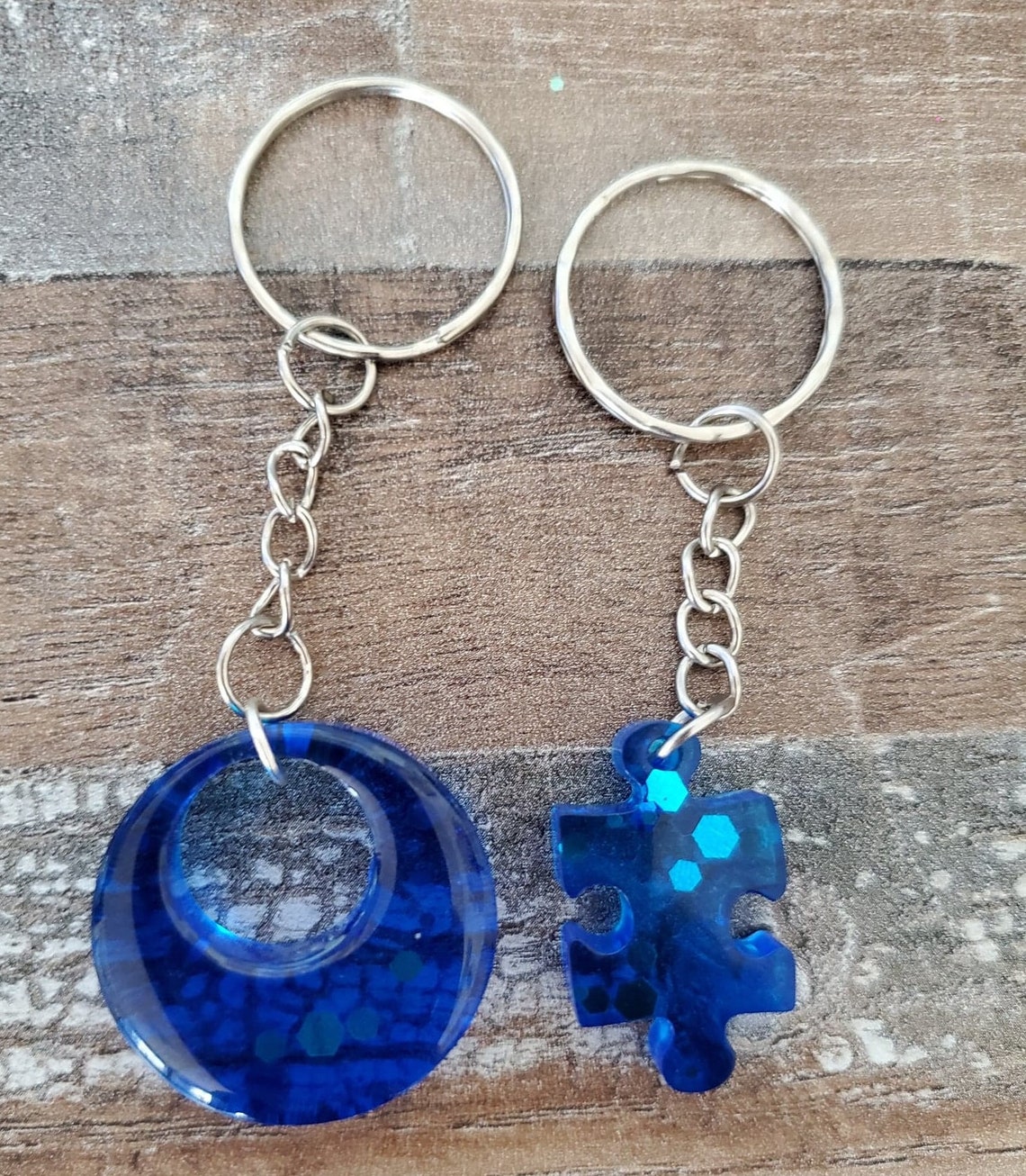Blue Glitter Resin Keychain Etsy