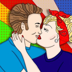 Pop Art Stil Retro Paar Küssen | PNG Dateien | Sofort Download | Sublimation oder Wandkunst