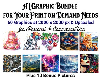 50 + Clip Art Graphics for your Print on Demand Shop | Instant Digital Download