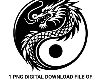 Round PNG Digital Download File Dragon Yin Yang for Sublimation