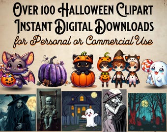 Over 100 Halloween ClipArt Bundle | Instant Digital Download | PDF Instant Download for Personal or Commercial Use