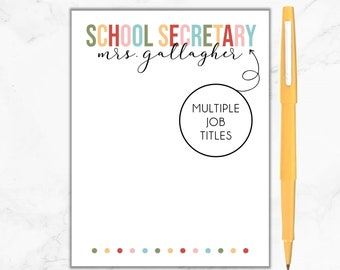 School Secretary Notepad, Personalized Notepad, Secretary Gift, Gift for Secretary, Back To School, Custom Notepad, Secretary Stationery