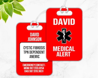 Medical Alert Bag Tag, Medical Alert ID, Personalized Medical Alert, Personal Medical Tag, Medical Luggage Tag, Emergency ID, Car Seat Tag