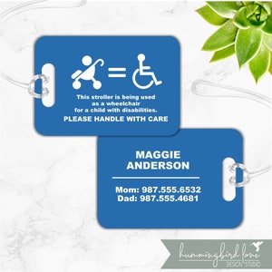 Stroller as Wheelchair tag, Stroller = wheelchair, Handicap Medical ID Tag, Medical Equipment Tag, Stroller Tag, Special Needs