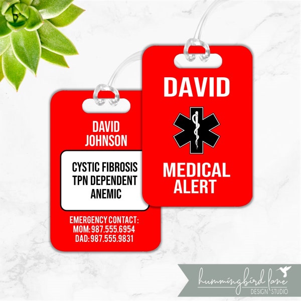 Medical Alert Bag Tag, Medical Alert ID, Personalized Medical Alert, Personal Medical Tag, Medical Luggage Tag, Emergency ID, Car Seat Tag
