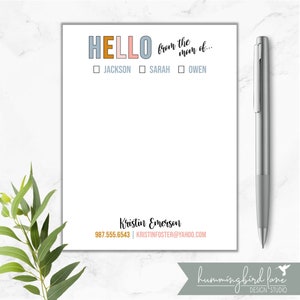 Mom Notepad, From the Mom Of Notepad, School Notepad for Mom, Personalized Mom Notepad, Hello from the mom of
