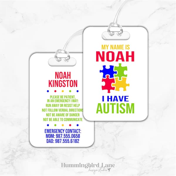 Autism Bag Tag, Autism Alert Tag, Personalized Bag Tag, Autism Hang Tag, Medical Alert Tag,  Backpack Tag, Autism Awareness, I have Autism