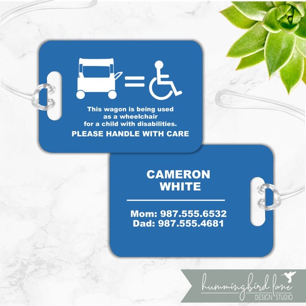 Wagon as Wheelchair tag, Wagon = wheelchair, Handicap Medical ID Tag, Medical Equipment Tag, Stroller Tag, Special Needs. Wagon Tag