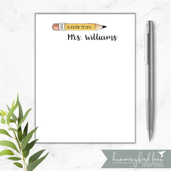 Teacher Notepad, Personalized Note Pad, Watercolor Pencil Note Pad, Custom Notepad, Teacher Appreciation Gift, Back To School