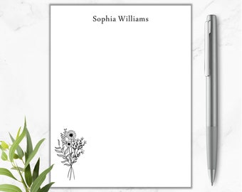 Personalized Notepad, Wildflowers Notepad, Personalized Notepad Floral, Custom Notepad, Gift for Mom, Teacher Gift, Stationery for Women