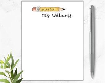 Teacher Notepad, Personalized Note Pad, Watercolor Pencil Note Pad, Custom Notepad, Teacher Appreciation Gift, Back To School