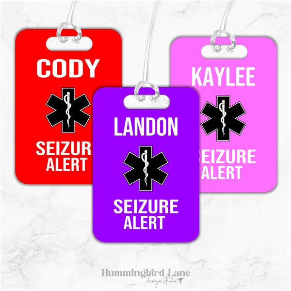 Seizure Alert Bag Tag, Epilepsy Alert ID, Medical Alert Tag, Emergency Tag,  Dravet Syndrome Tag, Car Seat Tag, Day Care