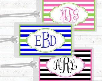 Personalized Luggage Tag Custom Houndstooth Print laminated Bag Tag with ribbon for School Camp Daycare Diaper Bag Ribbon
