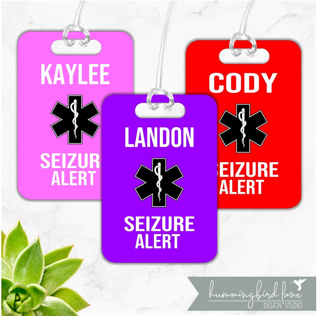 Seizure Alert Bag Tag, Epilepsy Alert ID, Medical Alert Tag, Emergency