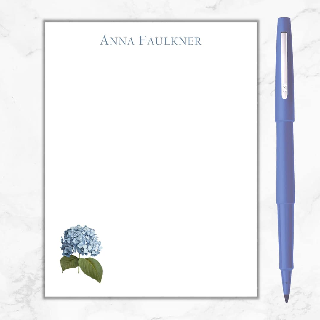 Hydrangea Notepad, Personalized Floral Notepad, Personalized Stationery ...