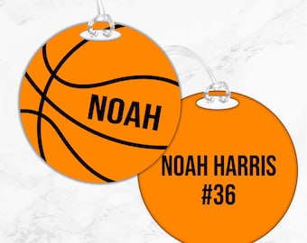 Personalized Basketball Bag Tag, Round Sports Bag Tag, Custom Name Tag, Basketball Tag, Team Gift, Basketball Fan Gift, Kids Sports Bag Tag