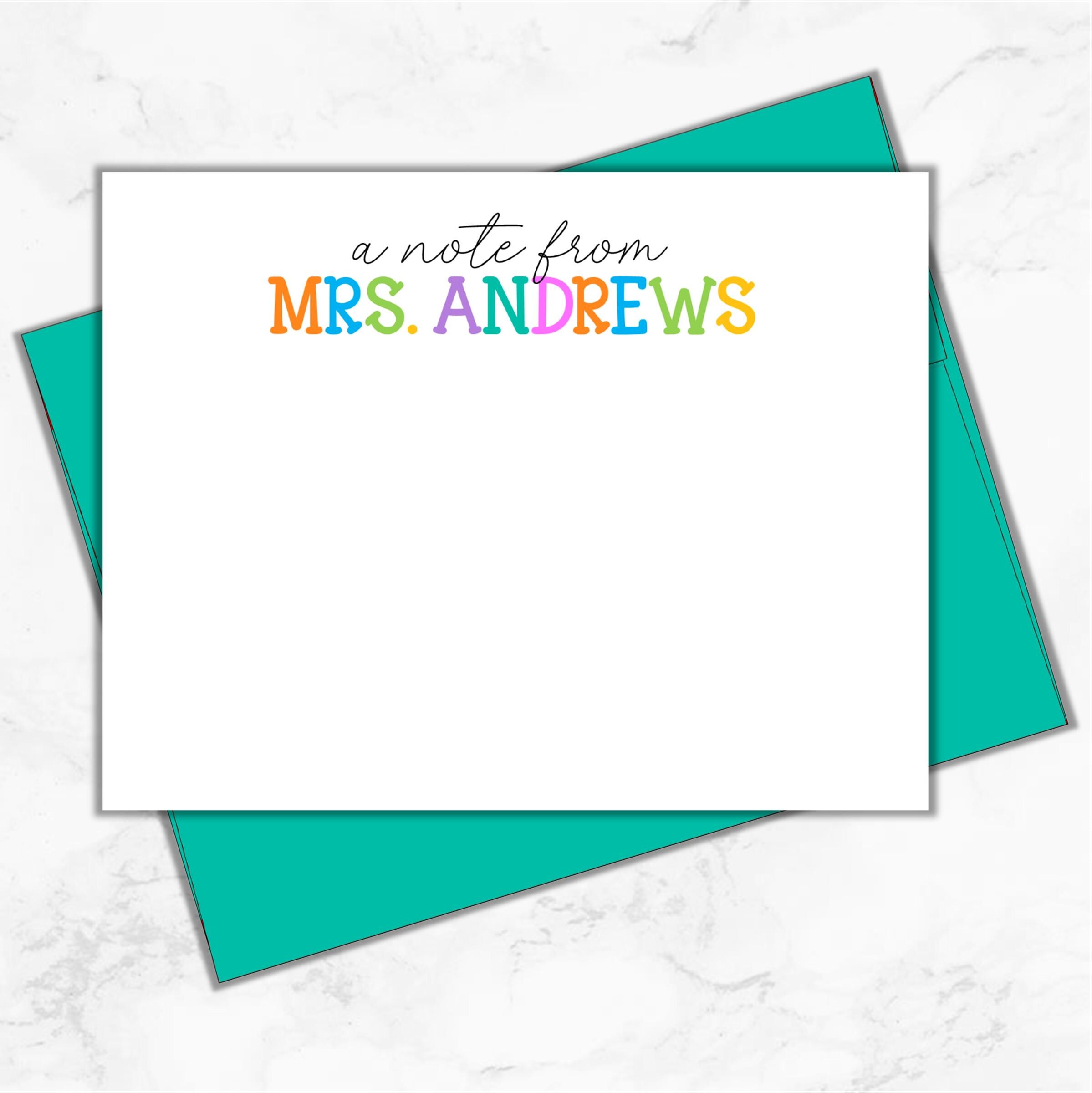 Personalized Teacher Note Cards – Rainbow Font Stationery Set – Custom ...