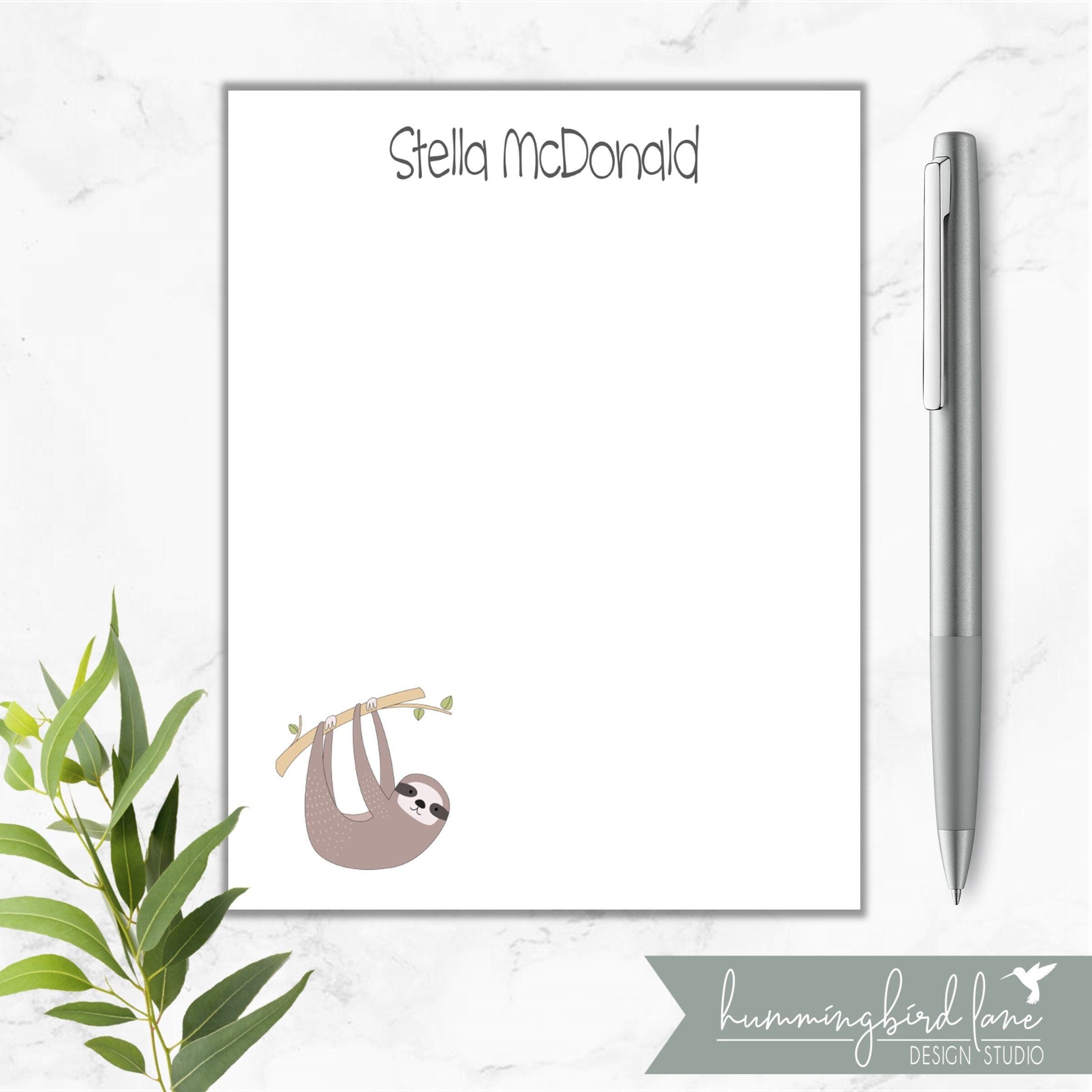 Custom Made With Name Initials And Sloth Illustration Personalised Sloth Memo Pad Teacher Or CoWorker Gift Cute Stationery For The Office