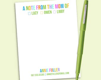 Personalized Mom Notes Notepad, Custom Family Stationery