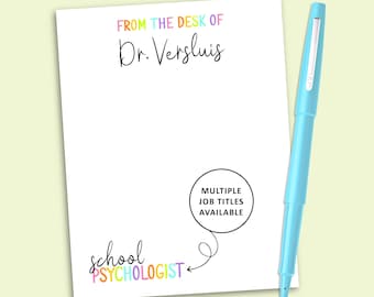 Personalized School Psychologist Notepad, Custom Stationery Gift