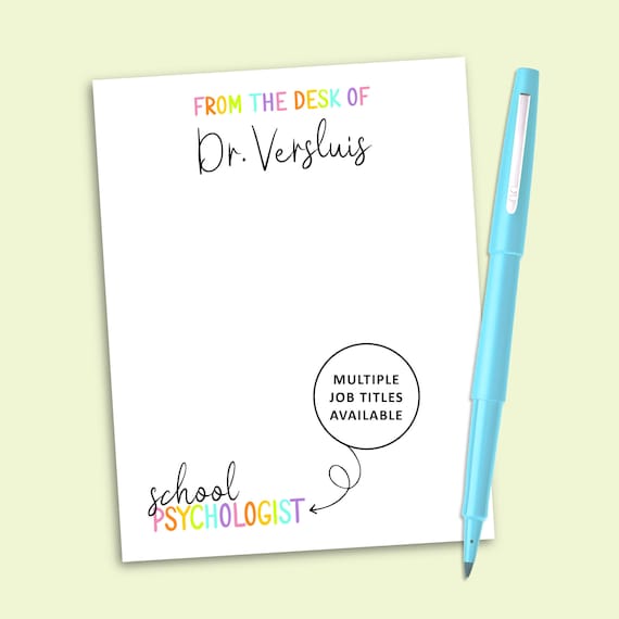 Personalized School Psychologist Notepad, Custom Stationery Gift