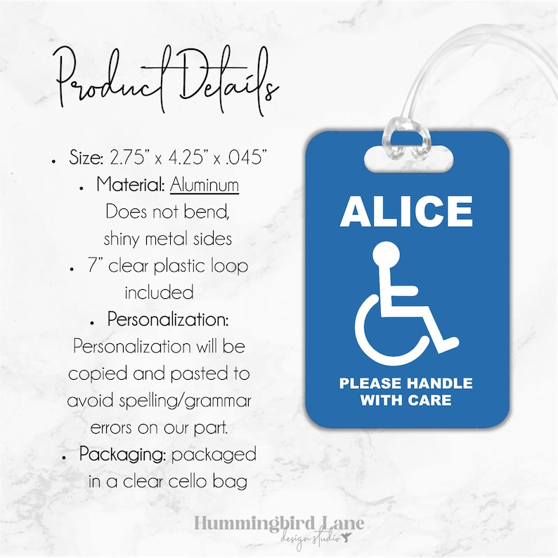 Personalized Handicap Tag, Wheelchair Tag, Disabled Tag, Disability Placard, Handicap Placard, Medical Alert Tag, Aluminum Tag Bild 2