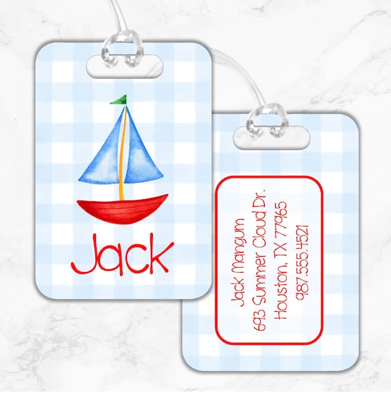 Personalized Bag Tag, Sailboat Luggage Tag, Nautical Bag Tag, Boys Luggage Tag, Diaper Bag Tag, Backpack Tag, Preschool, Back to School
