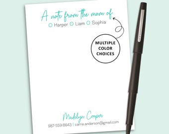 Personalized Mom Notepad for School, Custom Parents Stationery